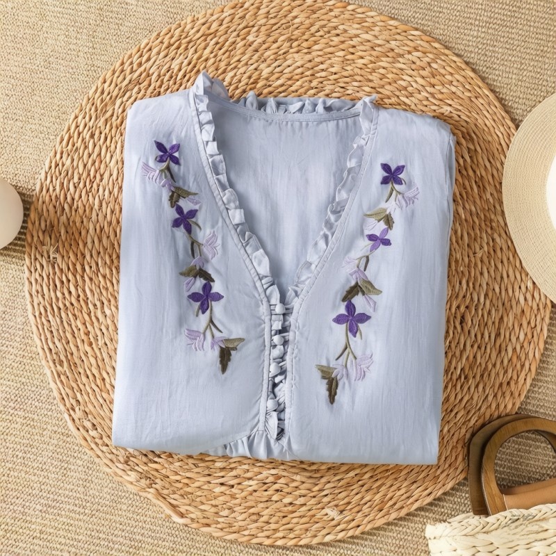 Elegant Purple Floral Embroide - огляд і ціна Embroidery Cotton Shirt